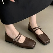 Pavasara Rudens Sieviešu Baleta Dzīvokļi Divkāršs Sprādze Ādas Kurpes Kvadrātveida purngals Zemi Papēži Kleita Apavi Sieviešu Plaka Zapatos Mujer 1567N