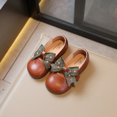 2023 m. mergaičių odiniai batai apvaliais pirštais lankas Paprasti neslystantys vaikiški odiniai batai Drop Shipping Neslystantys vaikiški batai Drop Shipping PU