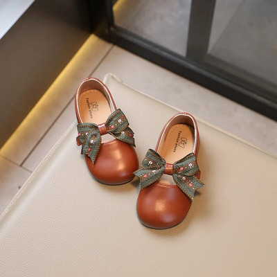 2023 m. mergaičių odiniai batai apvaliais pirštais lankas Paprasti neslystantys vaikiški odiniai batai Drop Shipping Neslystantys vaikiški batai Drop Shipping PU