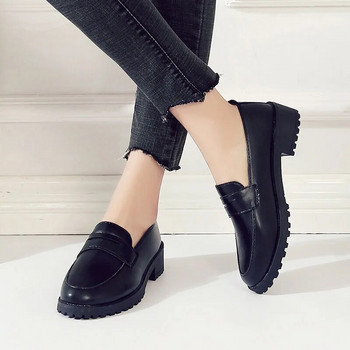 4 см дамски мокасини Обувки с плоска платформа за дамски обувки Оксфорд Черни мокасини Ежедневни кожени обувки Zapatos Mujer 1210N