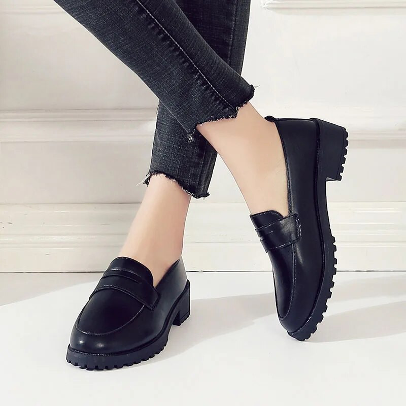 Γυναικεία Loafers Flat on Platform Παπούτσια για θηλυκά Oxford Shoes Black Loafer Slip on Δερμάτινα παπούτσια Casual Zapatos Mujer 1210N