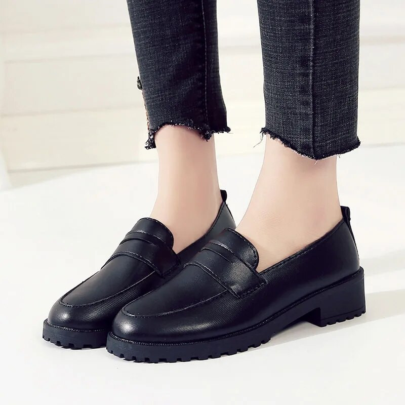 Γυναικεία Loafers Flat on Platform Παπούτσια για θηλυκά Oxford Shoes Black Loafer Slip on Δερμάτινα παπούτσια Casual Zapatos Mujer 1210N