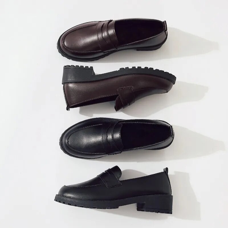 Γυναικεία Loafers Flat on Platform Παπούτσια για θηλυκά Oxford Shoes Black Loafer Slip on Δερμάτινα παπούτσια Casual Zapatos Mujer 1210N