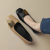 Nove ženske cipele s ravnim stopalima s četvrtastim prstima Četverokutne metalne cipele s ravnim prstima Ženske crne mokasine Cipele s niskom potpeticom Jesen 1484N