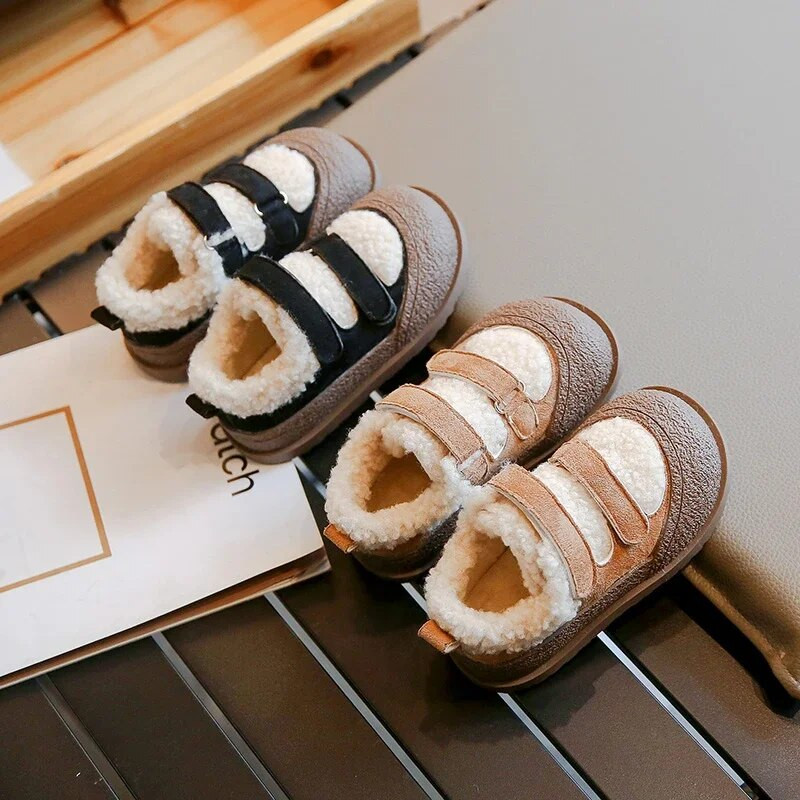 2023. gada ziemas bērnu kokvilnas apavi, mīkstas zoles mokasīna apavi zēniem un meitenēm, jēra vilna, silti apavi, neslīdoši, āķa un cilpas zēniem