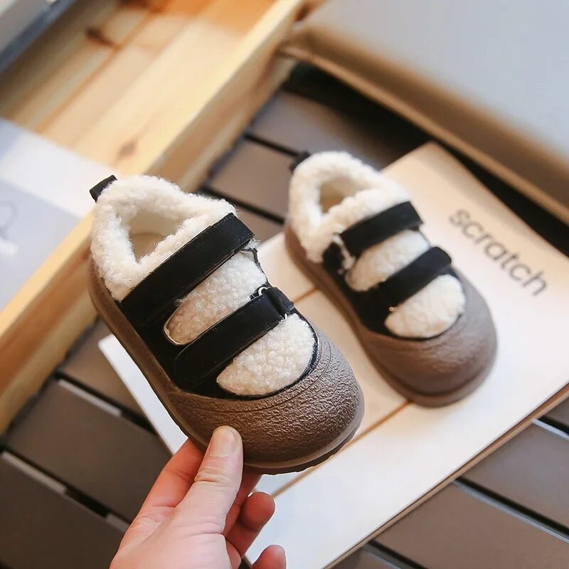 2023. gada ziemas bērnu kokvilnas apavi, mīkstas zoles mokasīna apavi zēniem un meitenēm, jēra vilna, silti apavi, neslīdoši, āķa un cilpas zēniem