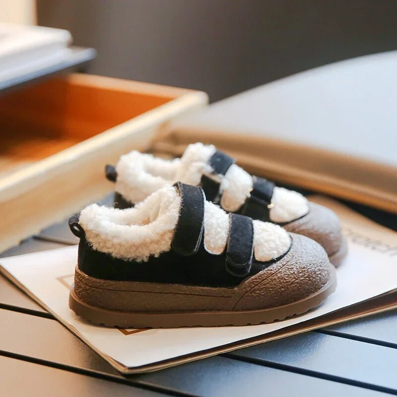 2023. gada ziemas bērnu kokvilnas apavi, mīkstas zoles mokasīna apavi zēniem un meitenēm, jēra vilna, silti apavi, neslīdoši, āķa un cilpas zēniem