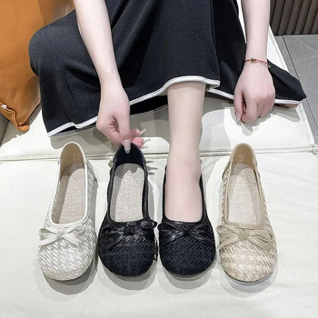 Нови дамски плоски обувки Балетни плоски модни лък Дамски плоски обувки Сладки кухи летни дамски обувки Дамски обувки с кръгли пръсти