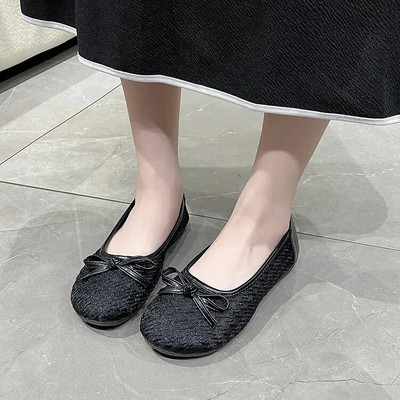 Pantofi plati noi de damă Ballet plat de modă cu fundă Pantofi plati de femei Sweet Hollow Summer Pantofi de femei cu vârf rotund