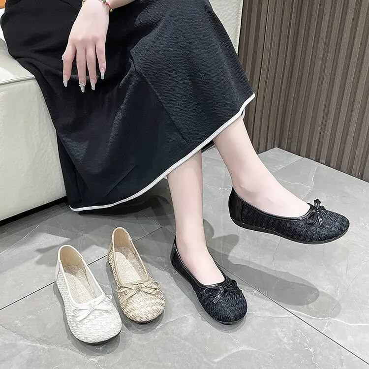 Νέα γυναικεία ίσια παπούτσια μπαλέτο Flat Fashion Bow Γυναικεία ίσια παπούτσια Sweet Hollow καλοκαιρινά γυναικεία παπούτσια με στρογγυλή μύτη Γυναικεία παπούτσια