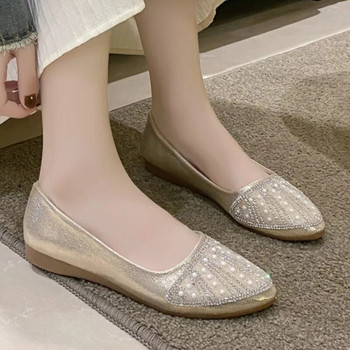 Plus Size 41 Γυναικείες μπαλαρίνες Bling Boat shoes Slip on Pearl Flat παπούτσια Γυναικεία χρυσά ασημένια παπούτσια γάμου 1565N