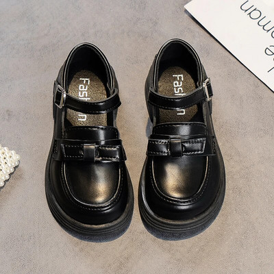 Meiteņu skolas ādas apavi Modes, bērnu, plakanie, britu stila loki, klasiski bērnu ikdienas apavi Mīksta princese 2023. gada pavasaris