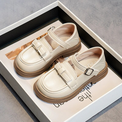 Meiteņu skolas ādas apavi Modes, bērnu, plakanie, britu stila loki, klasiski bērnu ikdienas apavi Mīksta princese 2023. gada pavasaris