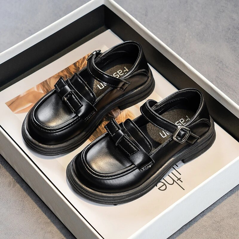 Meiteņu skolas ādas apavi Modes, bērnu, plakanie, britu stila loki, klasiski bērnu ikdienas apavi Mīksta princese 2023. gada pavasaris