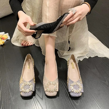 Плоски обувки Дамски 2023 Пролет/Есен Нова мода Универсални меки подметки Едноцветни дамски обувки с метална декорация от кристали