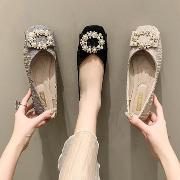 Плоски обувки Дамски 2023 Пролет/Есен Нова мода Универсални меки подметки Едноцветни дамски обувки с метална декорация от кристали