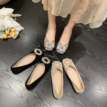 Flat παπούτσια Γυναικεία Άνοιξη/Φθινόπωρο 2023 Νέα μόδα Ευέλικτη μαλακή σόλα μονόχρωμη μεταλλική διακόσμηση από στρας Γυναικεία παπούτσια