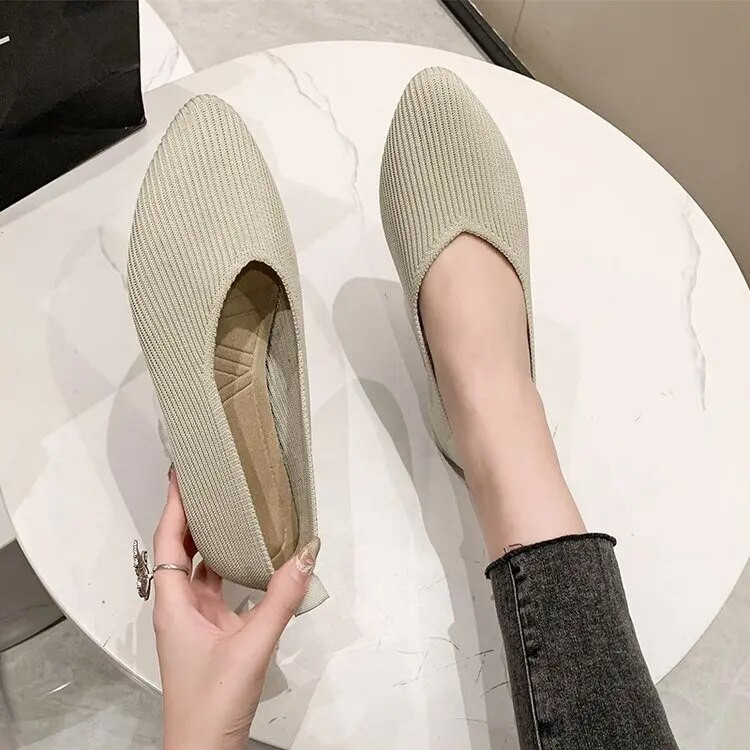Modne prozračne elastične tkanine Jednostavne ravne cipele Ženske mrežaste ležerne mekane gumene potplate s vrhom prstiju Papuče cipele za čamce sa špicom
