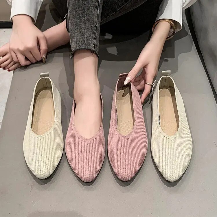 Modne prozračne elastične tkanine Jednostavne ravne cipele Ženske mrežaste ležerne mekane gumene potplate s vrhom prstiju Papuče cipele za čamce sa špicom