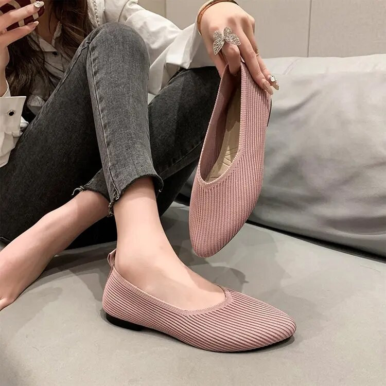 Modne prozračne elastične tkanine Jednostavne ravne cipele Ženske mrežaste ležerne mekane gumene potplate s vrhom prstiju Papuče cipele za čamce sa špicom