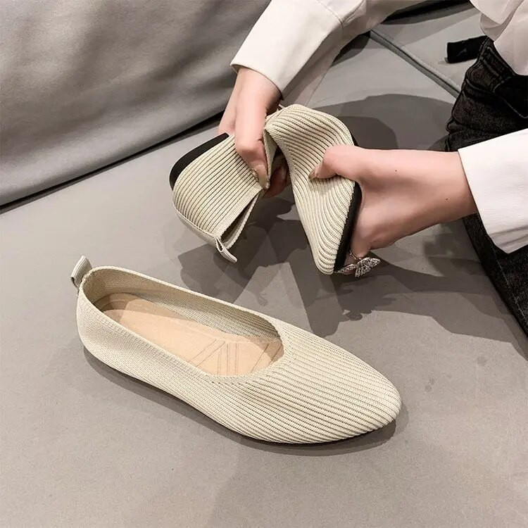 Modne prozračne elastične tkanine Jednostavne ravne cipele Ženske mrežaste ležerne mekane gumene potplate s vrhom prstiju Papuče cipele za čamce sa špicom