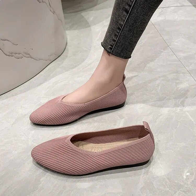 Modne prozračne elastične tkanine Jednostavne ravne cipele Ženske mrežaste ležerne mekane gumene potplate s vrhom prstiju Papuče cipele za čamce sa špicom