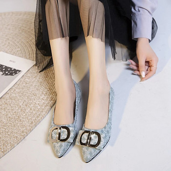 Дамски обувки с балетни обувки с остри пръсти Единична обувка с приплъзване Мека метална декорация Обувки тип лодка Модни дамски мокасини