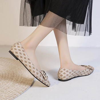 Γυναικεία παπούτσια μπαλέτο με γυναικεία μυτερά παπούτσια μονό παπούτσι Μαλακό μεταλλικό διακοσμητικό βάρκα Παπούτσια μόδας Γυναικεία Loafer