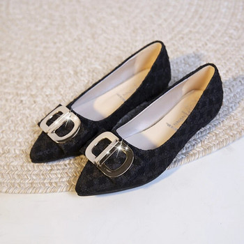 Γυναικεία παπούτσια μπαλέτο με γυναικεία μυτερά παπούτσια μονό παπούτσι Μαλακό μεταλλικό διακοσμητικό βάρκα Παπούτσια μόδας Γυναικεία Loafer