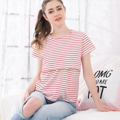 Majice s okruglim izrezom i kratkim rukavima za trudnice Prugasta odjeća za dojenje Majica za trudnice Odjeća za dojenje Majica za dojenje