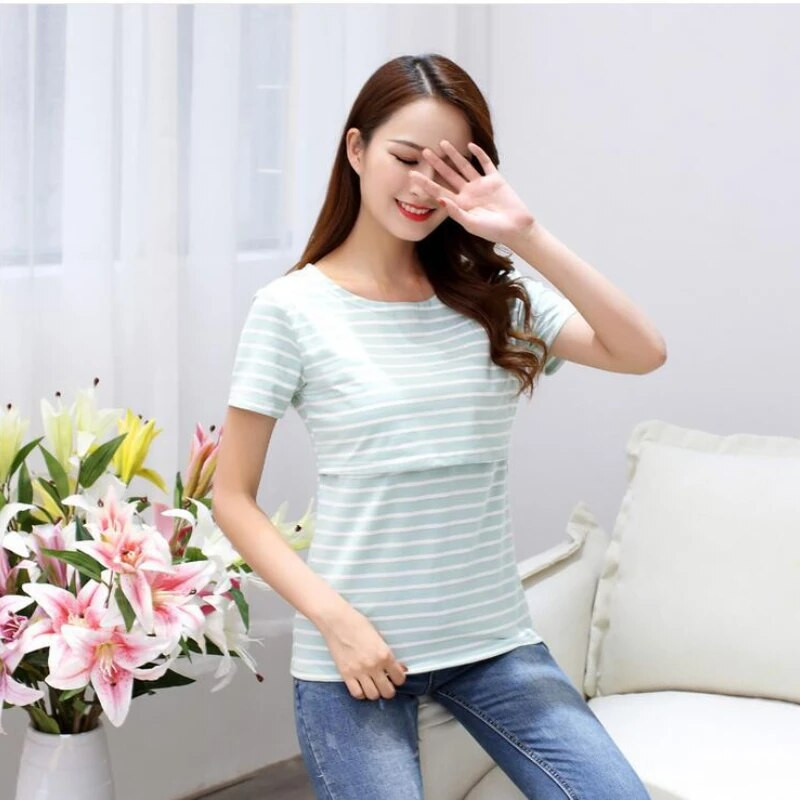Majice s okruglim izrezom i kratkim rukavima za trudnice Prugasta odjeća za dojenje Majica za trudnice Odjeća za dojenje Majica za dojenje