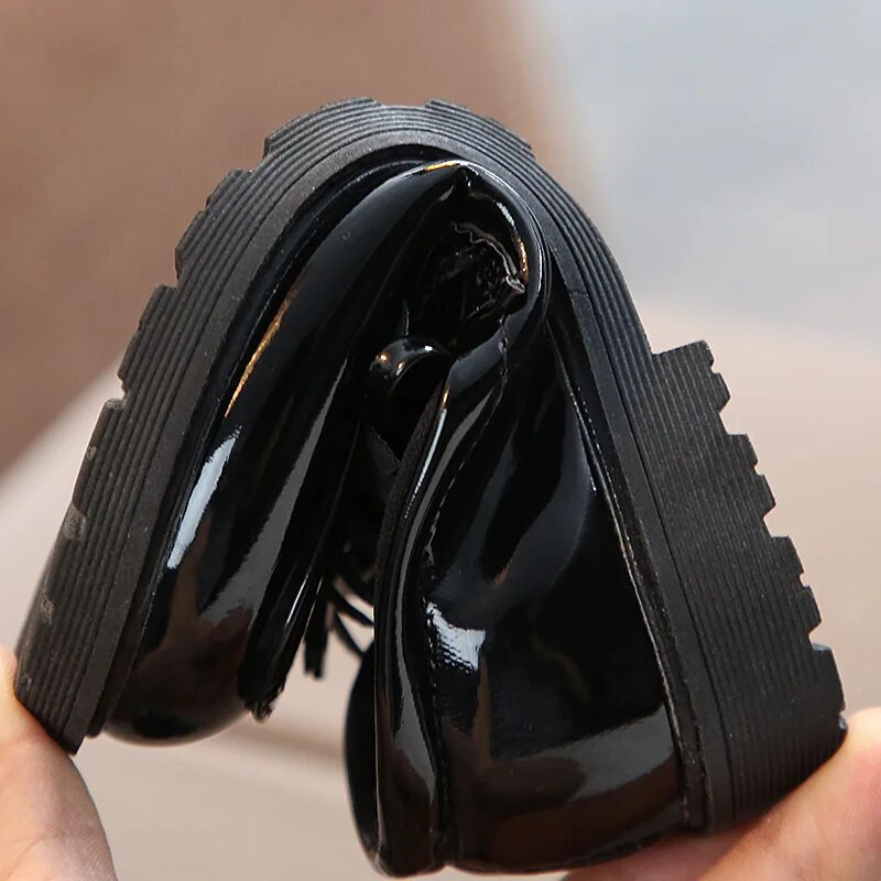 Nove djevojačke crne kožne cipele za vjenčanje, dječje školske oksfordske cipele, ravne modne gumene A568