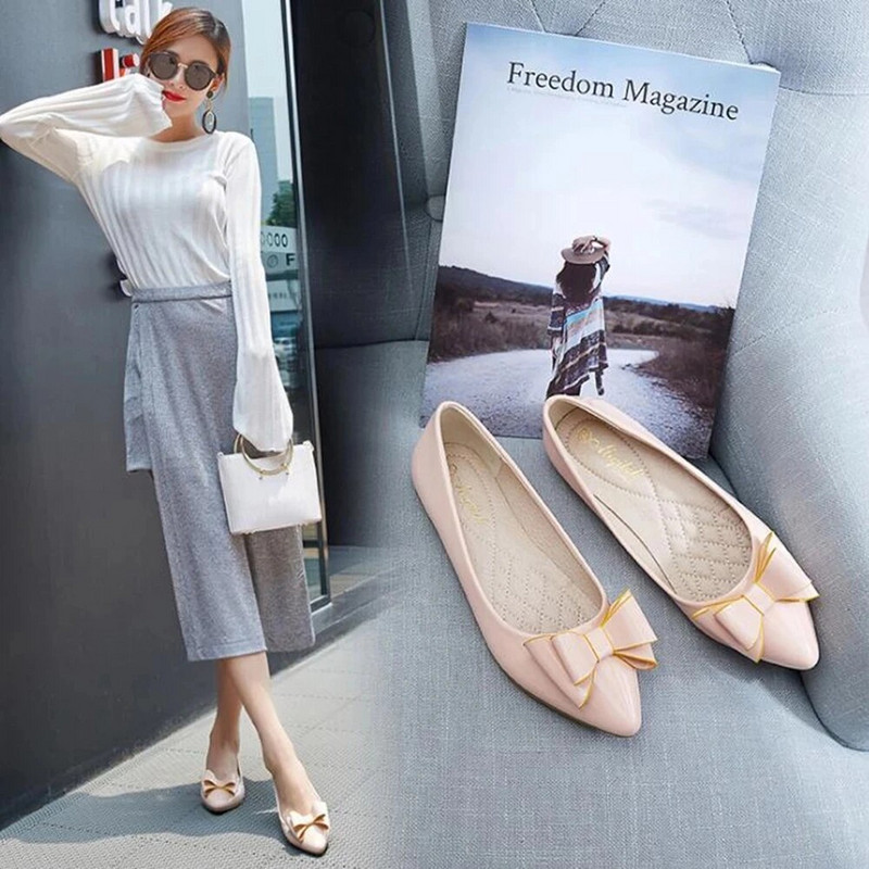 SNURULAN Rózsaszín Cipők Nő Fekete Lapos Pillangós csomó Aranyos Cipők Csónakcipők Női Divat Scarpe Eleganti Donna Zapatos Charol