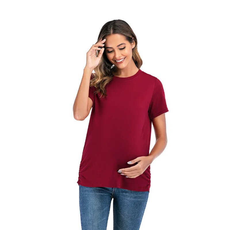 Populārs grūtnieču vasaras jaunais modes krekls ar brīvām īsām piedurknēm grūtniecēm sievietēm vienkrāsains ikdienas T-krekls