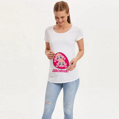 Motinystės mielas kūdikio raštas O formos iškirptės marškinėliai trumpomis rankovėmis Nėščia mama Viršutiniai marškinėliai Drabužiai Kūdikio skelbimo marškinėliai Nėštumo marškinėliai