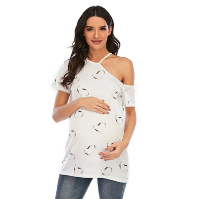 Ženske majice kratkih rukava bez naramenica za trudnice Ležerne majice s ljubavnim printom s O izrezom Ženske bluze za trudnice i dojilje za trudnice