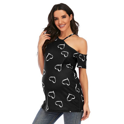 Ženske majice kratkih rukava bez naramenica za trudnice Ležerne majice s ljubavnim printom s O izrezom Ženske bluze za trudnice i dojilje za trudnice