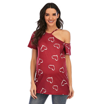 Ženske majice kratkih rukava bez naramenica za trudnice Ležerne majice s ljubavnim printom s O izrezom Ženske bluze za trudnice i dojilje za trudnice