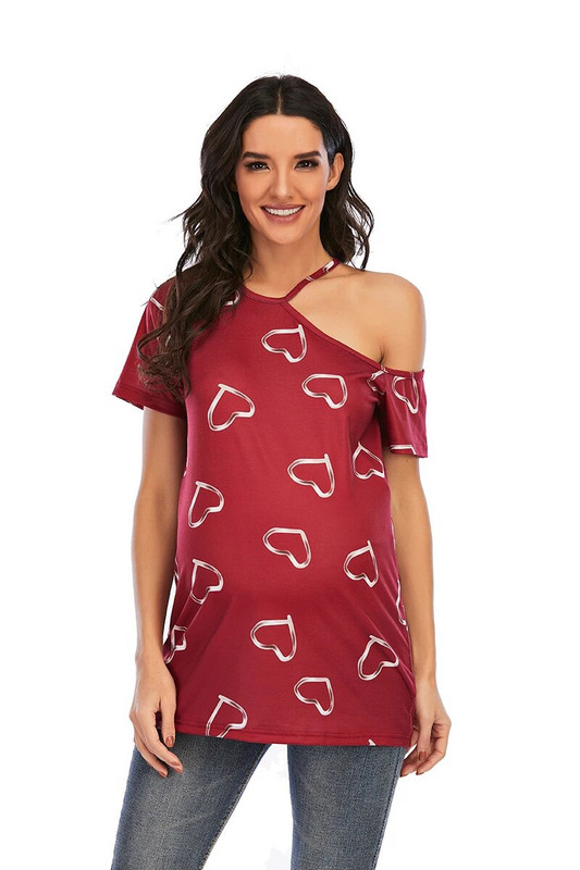 Ženske majice kratkih rukava bez naramenica za trudnice Ležerne majice s ljubavnim printom s O izrezom Ženske bluze za trudnice i dojilje za trudnice