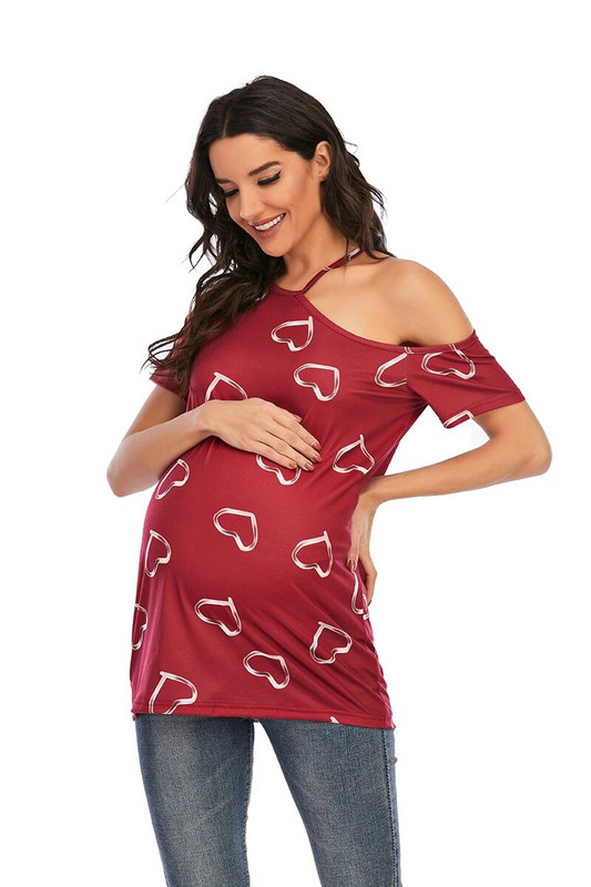 Ženske majice kratkih rukava bez naramenica za trudnice Ležerne majice s ljubavnim printom s O izrezom Ženske bluze za trudnice i dojilje za trudnice