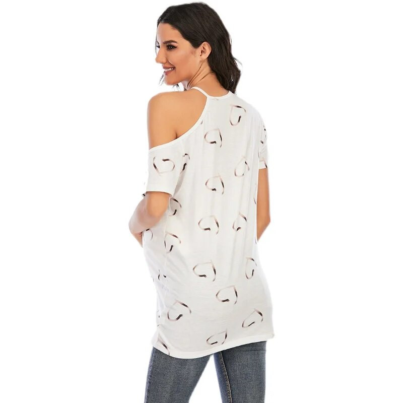 Ženske majice kratkih rukava bez naramenica za trudnice Ležerne majice s ljubavnim printom s O izrezom Ženske bluze za trudnice i dojilje za trudnice