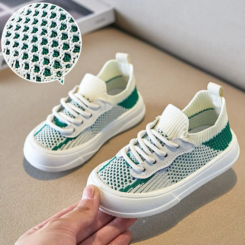Bērnu ikdienas apavi meitenēm zēniem pavasaris vasara jauni trikotāžas tīklveida elpojoši tenis bērnu apavi ar mīkstu apakšu pretslīdēšanas kedas