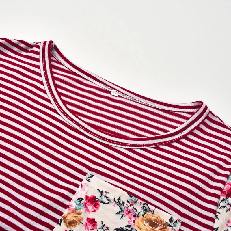 Vasaras drēbes grūtniecēm grūtniecēm, trikotāžas ar īsām piedurknēm, svītrainām apdrukām Modes topi grūtniecēm barošanai ar krūti