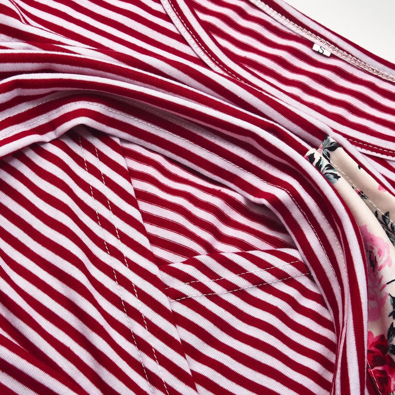 Vasaras drēbes grūtniecēm grūtniecēm, trikotāžas ar īsām piedurknēm, svītrainām apdrukām Modes topi grūtniecēm barošanai ar krūti