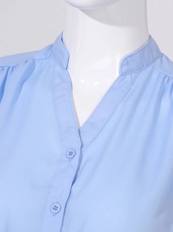 Καλοκαιρινά ρούχα για έγκυες γυναίκες μονόχρωμα σέξι προοπτική με κορδόνια μονόστηθος V λαιμόκοψη αμάνικο casual πουκάμισο για μητρότητα
