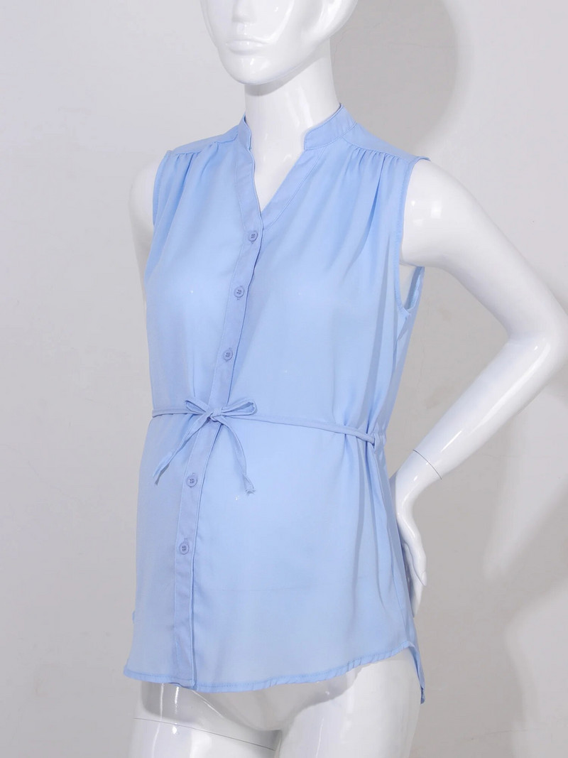 Ljetna odjeća za trudnice Jednobojna seksi perspektivna ležerna košulja bez rukava na jedno kopčanje s V izrezom za trudnice