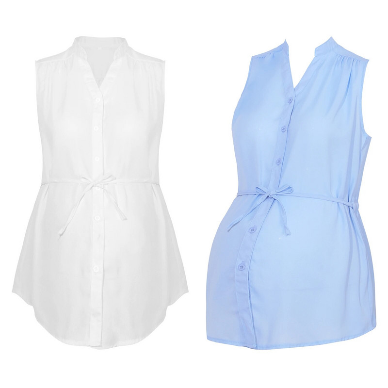 Ljetna odjeća za trudnice Jednobojna seksi perspektivna ležerna košulja bez rukava na jedno kopčanje s V izrezom za trudnice