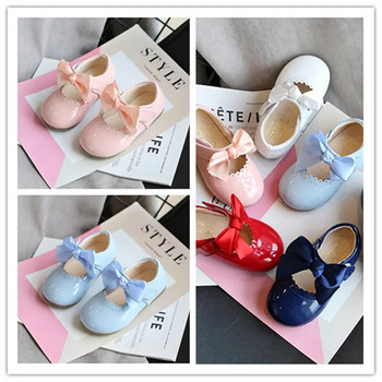 Άνοιξη φθινόπωρο Baby Princess Girls Shoes Cute Bow Patent Δερμάτινα παπούτσια μονόχρωμα Παιδικά Gilrs Παπούτσια χορού First Walkers