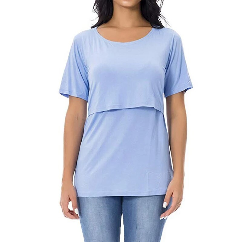 Új női blúz kismama egyszínű patchwork szoptató felsők póló nyári rövid ujjú terhes ruhák szoptatás szoptatás