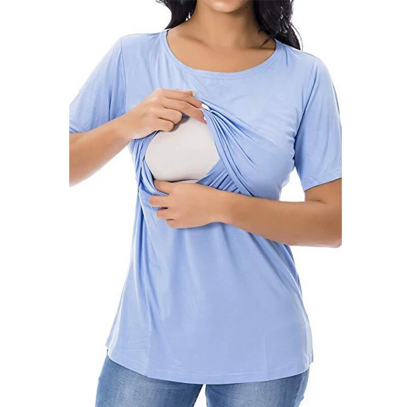 Új női blúz kismama egyszínű patchwork szoptató felsők póló nyári rövid ujjú terhes ruhák szoptatás szoptatás